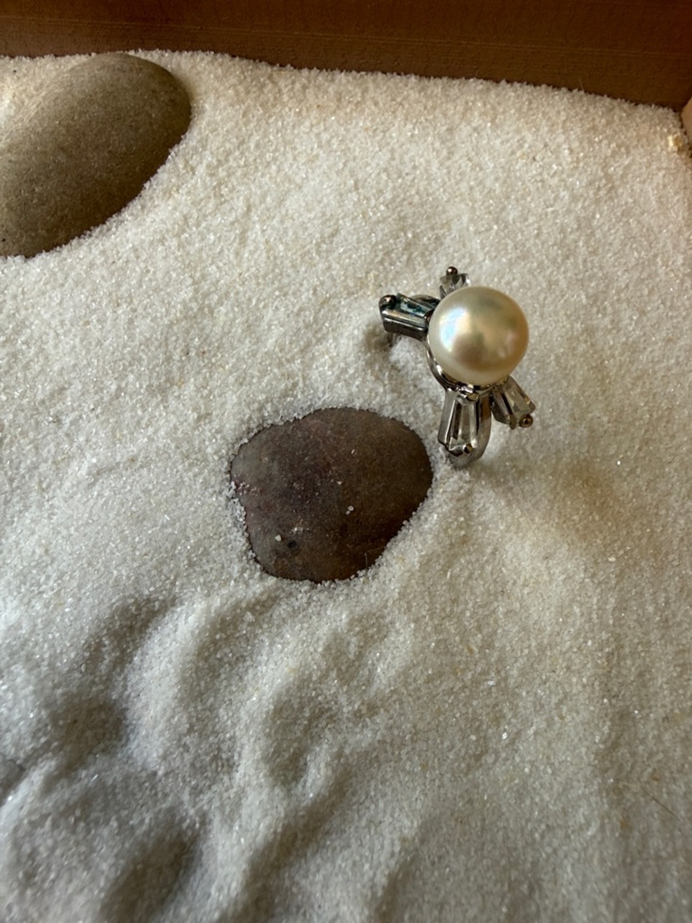 Anthropologie Silver Ring with White Pearl and Iridescent Accents